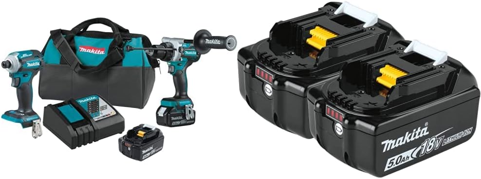 Makita XT288T 18V LXT® Lithium-Ion Brushless Cordless 2-Pc. Combo Kit (5.0Ah) with bonus BL1850B-2 18V LXT® Lithium-Ion 5.0Ah Battery, 2/pk