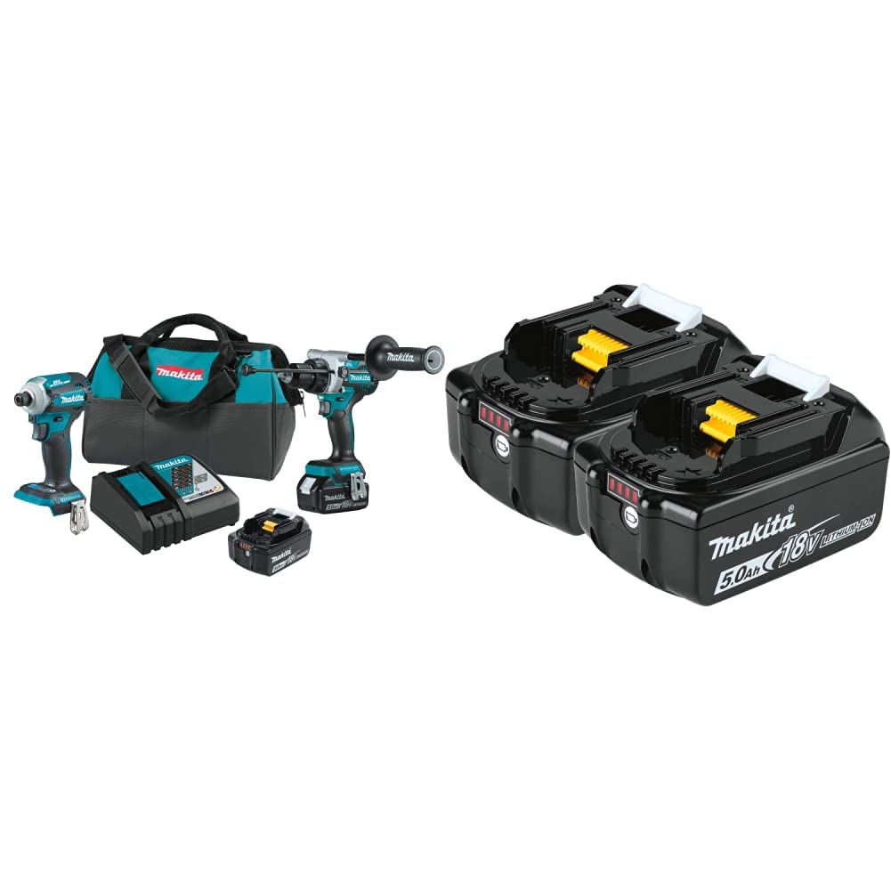 Makita XT288T 18V LXT® Lithium-Ion Brushless Cordless 2-Pc. Combo Kit (5.0Ah) with bonus BL1850B-2 18V LXT® Lithium-Ion 5.0Ah Battery, 2/pk