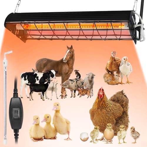 Large Chicken Coop Heater Lamp, 400W Carbon Fiber Heating Plate, Adjustable Temperature & Height, Safe Overheat Protection, Ideal for Poultry, Chicks, Livestock & Pets