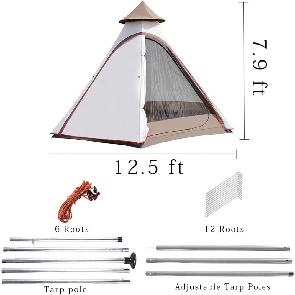 12'x10'x8'Dome Camping Tent 5-6 Person 4 Season Double Layers Waterproof Anti-UV Windproof Tents Family Outdoor Camping Tent(White)
