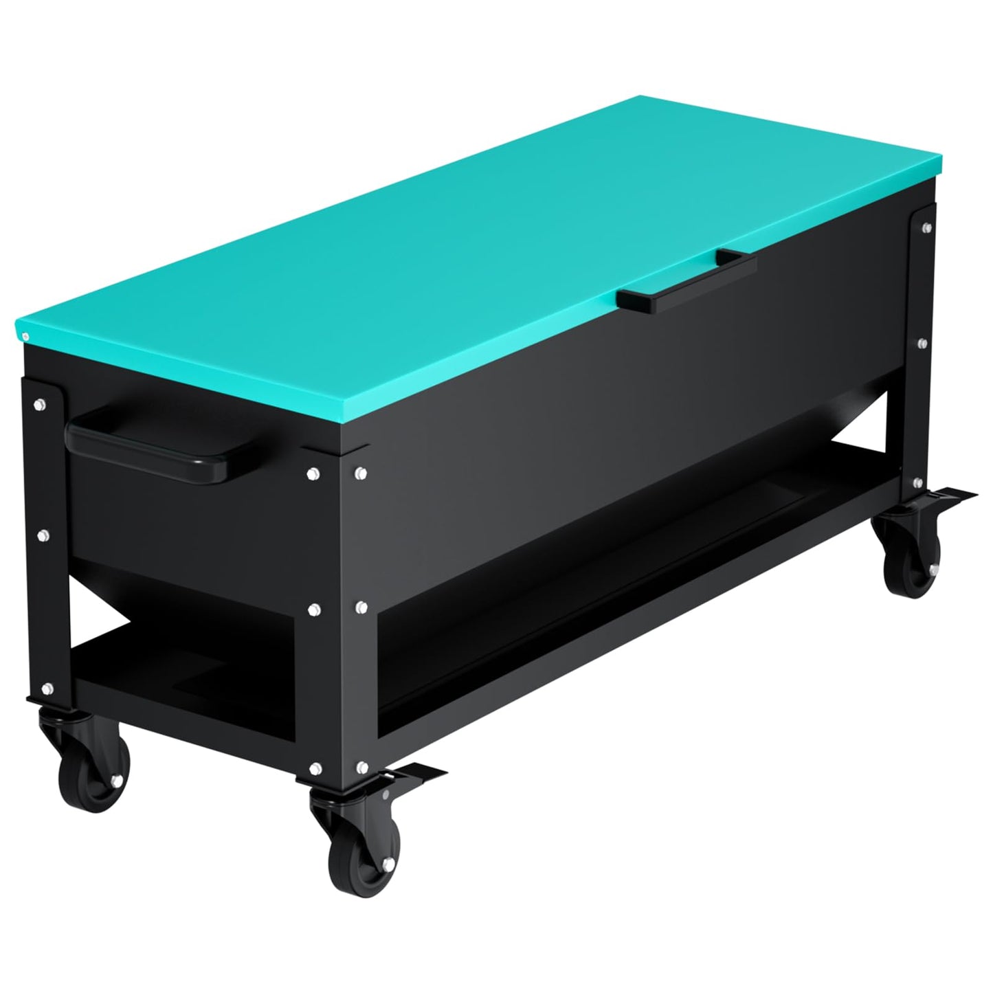 Heavy Duty Chicken Feeder 120 lbs Large Capacity, Metal Automatic Poultry Feeding Box with Waterproof Lid, Raised Standing Feeder with Wheels for Hens & Roosters, Portable & Easy to Move
