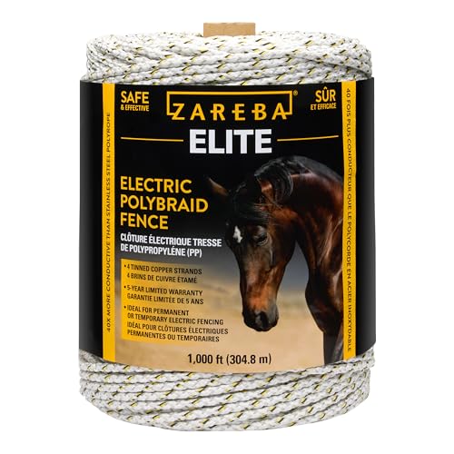 Zareba EAC10M-Z AC Powered Electric Fence Charger - 10 Mile Plug-in Electric Fence Energizer+ ITTY-Z T-Post Poly Tape Insulator, 25 per Bag,Yelllow, Large + Polybraid Electric Fence for Horses