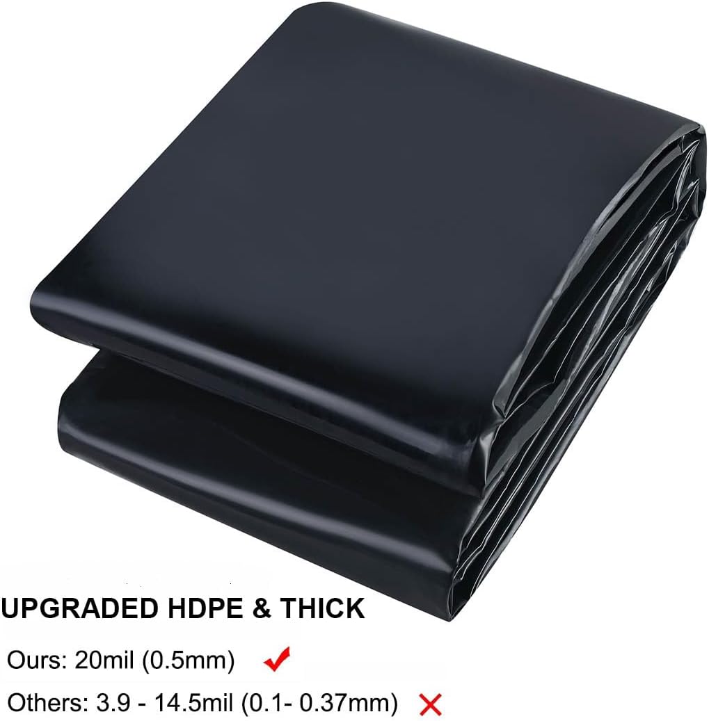 UWIOFF Pond Liner, 20 Mil 7 x 10 Feet Pond Liners for Outdoor Ponds, Black HDPE Fish Pond Liner for Koi Ponds, Streams Fountains and Garden Waterfall