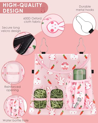 Bissap 2PCS Rabbit Hay Feeder Bag, 2 Holes Hanging Hay Feeder Guinea Pig Hay Bag for Rabbits Bunny Chinchillas Hamsters Rats and Other Small Pets Small Animal - Pink & Beige