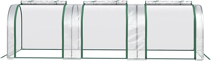 Outsunny 10' x 3' x 2.5' Mini Greenhouse, Portable Tunnel Green House with Roll-Up Zippered Doors, UV Waterproof Cover, Steel Frame, Clear