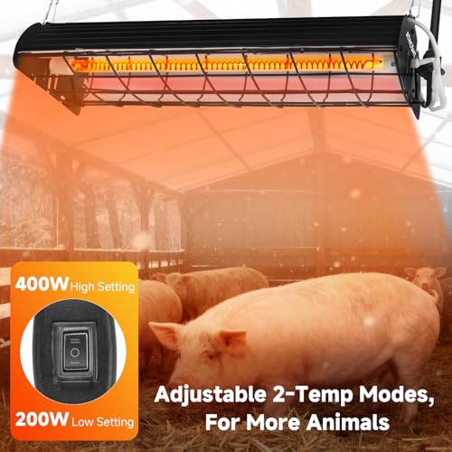 Large Chicken Coop Heater Lamp, 400W Carbon Fiber Heating Plate, Adjustable Temperature & Height, Safe Overheat Protection, Ideal for Poultry, Chicks, Livestock & Pets