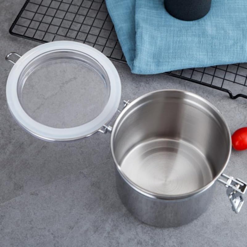 STOBAZA Stainless Steel Canisters for Kitchen, 65 Oz Airtight Food Storage Canister with Clear Lid, Metal Food Container for Sugar, Flour, Tea, Candy, Cookie, Spice