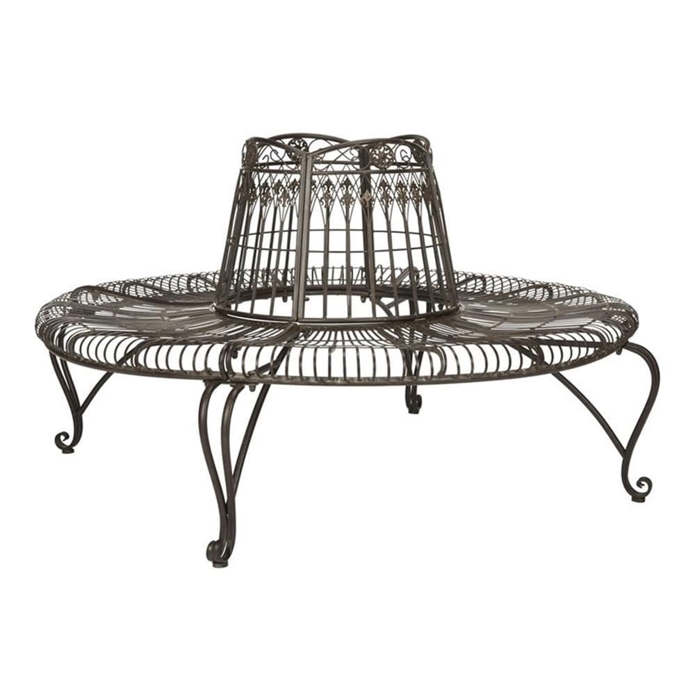 SAFAVIEH PAT5019A Collection Abia Antique White Wrought Iron 50" Outdoor Tree Bench