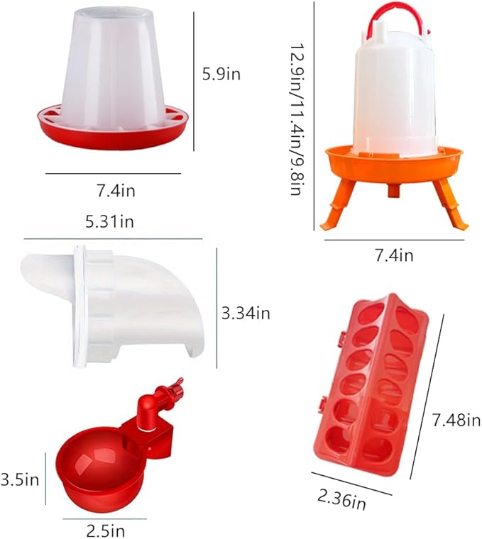 Chicken Feeder and Water Set, Including 2 Automatic Feeding Buckets, 2 Automatic Feeding Buckets, 10 Automatic Drinking Bowls, 6 Automatic feeders, and 5 Feeding and Feeding troughs