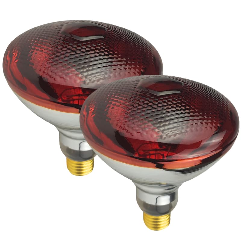 BONGBADA Heat Lamp PAR38 250W 2 Pack Red Infrared Heavy Glass Lamp Bulb for Food Service,Brooder Bulb,Chicks,Pet, Bathroom,Light Therapy,Reptiles and Amphibian.