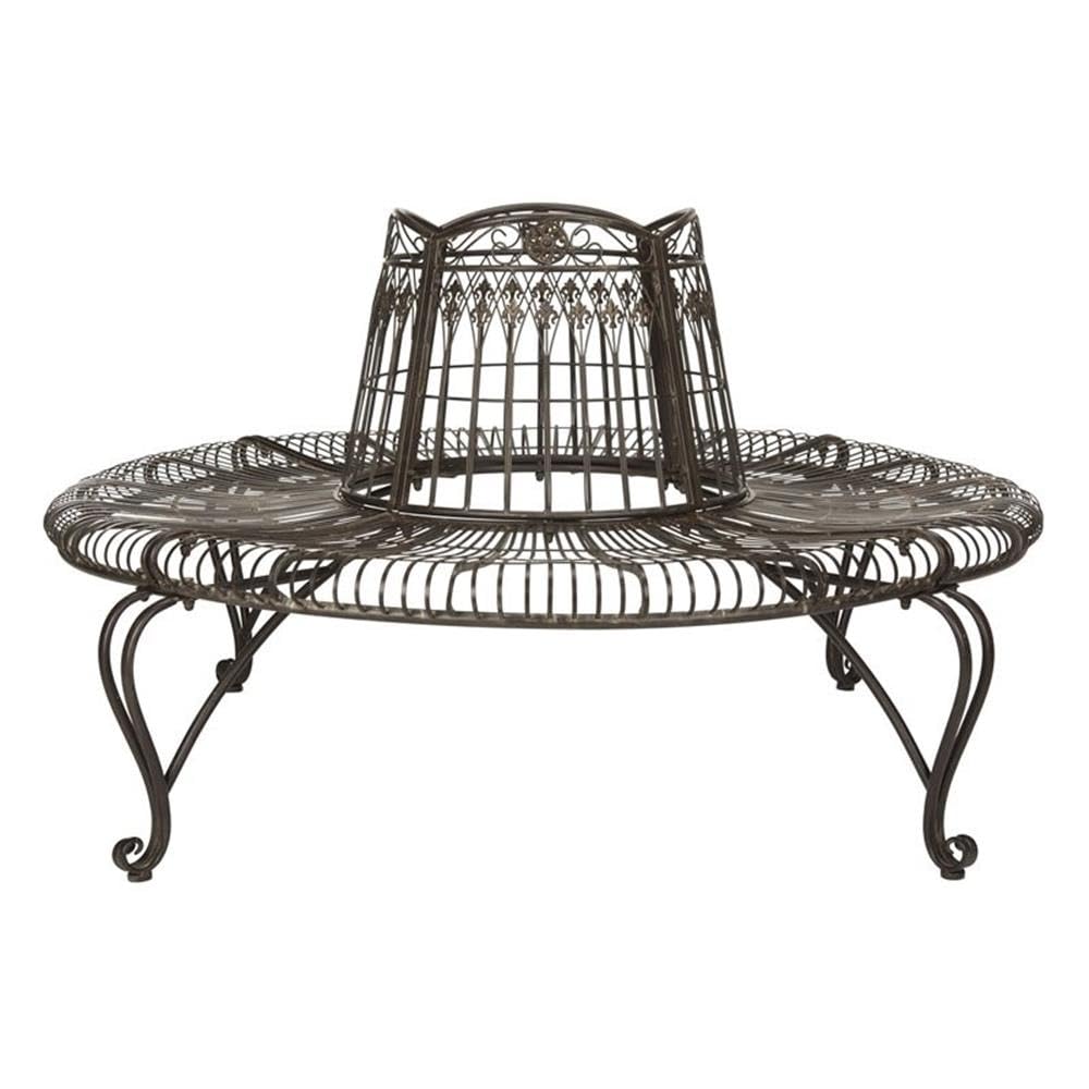 SAFAVIEH PAT5019A Collection Abia Antique White Wrought Iron 50" Outdoor Tree Bench