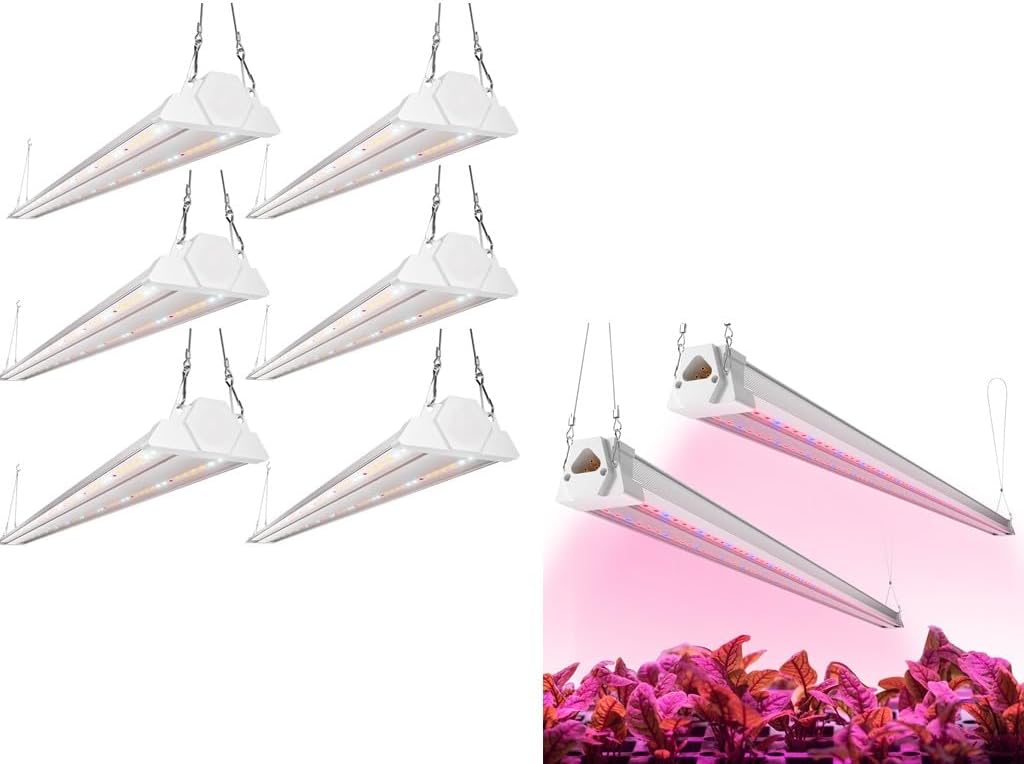 FREELICHT 8 Pack 4FT LED Grow Light, 60W+ 40W (600W Equivalent), Sunlike Full Spectrum+Red Blue (660nm+460nm) Spectrum Integrated Plant Light for Hydroponic Indoor Plants Seedling