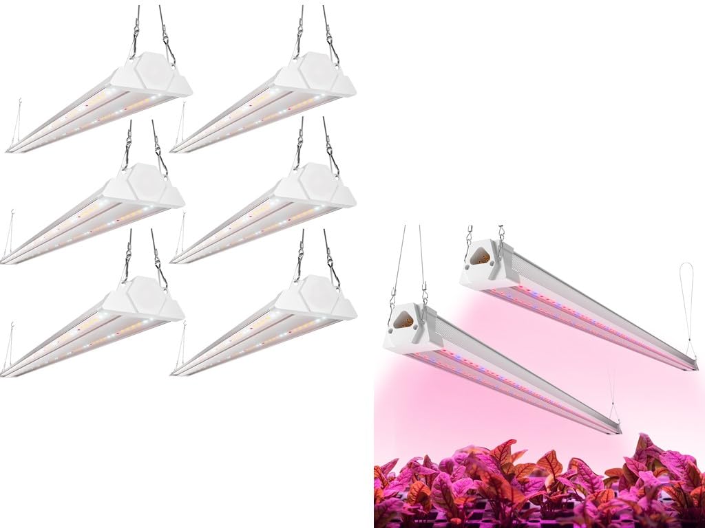 FREELICHT 8 Pack 4FT LED Grow Light, 60W+ 40W (600W Equivalent), Sunlike Full Spectrum+Red Blue (660nm+460nm) Spectrum Integrated Plant Light for Hydroponic Indoor Plants Seedling