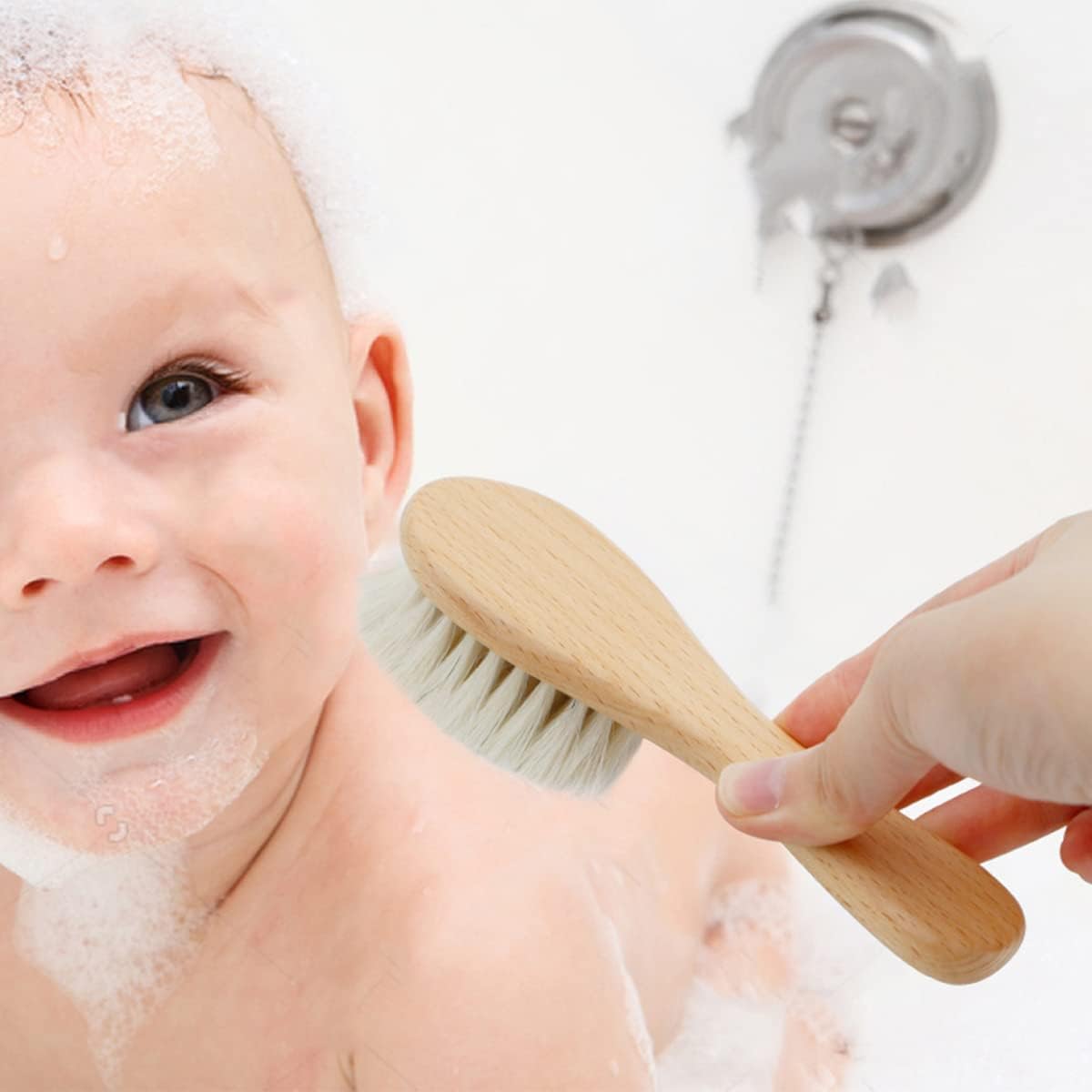 Molylove Baby Hair Brush with Wooden Handle and Comb Set for Newborns & Toddlers | Natural Soft Goat Bristles l Wood Comb l Green Cradle Cap Brush | Ideal for Cradle Cap (3 Piece)