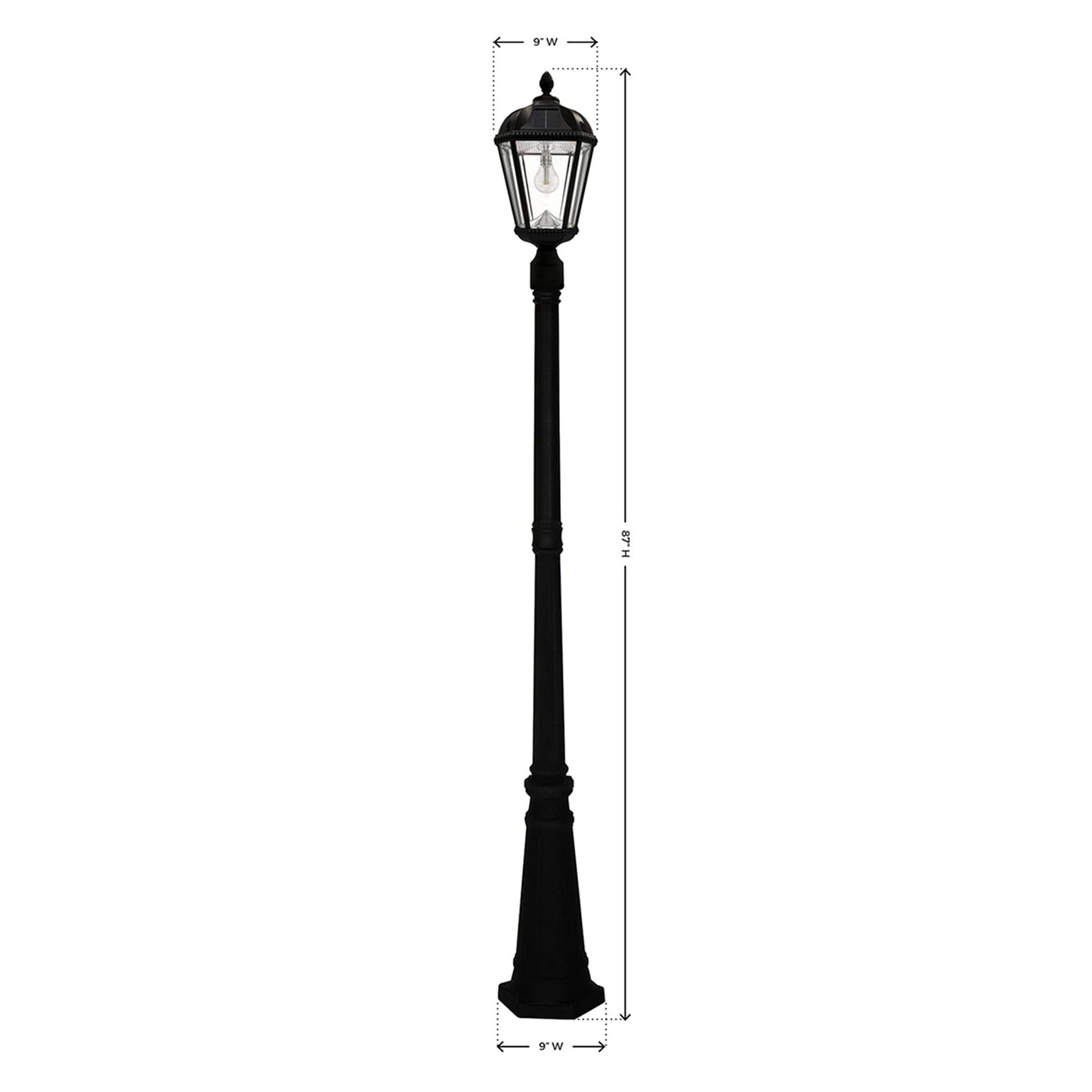 Gama Sonic Solar Outdoor Lamp Post Light, Black Cast Aluminum and Beveled Glass Panels, 10-Year Royal Bulb, Warm White LED with Omni-Direction Reflector, 87-inch Height, 98B001 (Upgraded Panel)