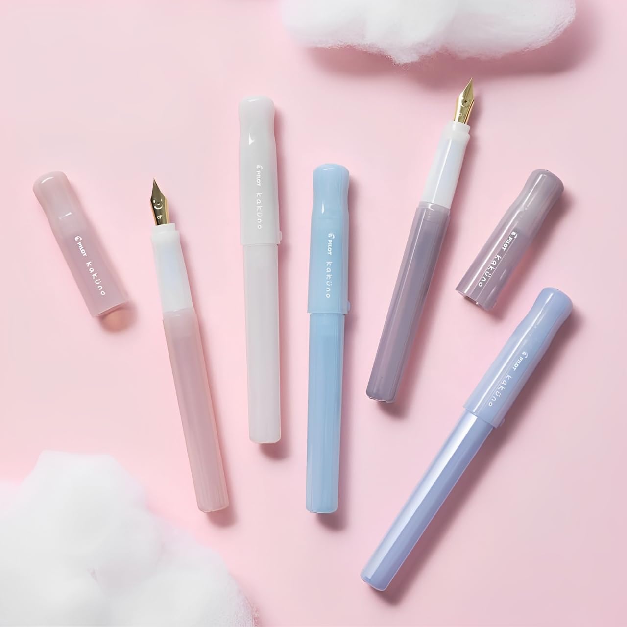 Pilot Kakuno Fountain Pen Madoromi Color Series, Gold (Smiley Face) Fine Nib, Perfect for Beginners and Creative Expression, Pink, PFKA-1MDPF