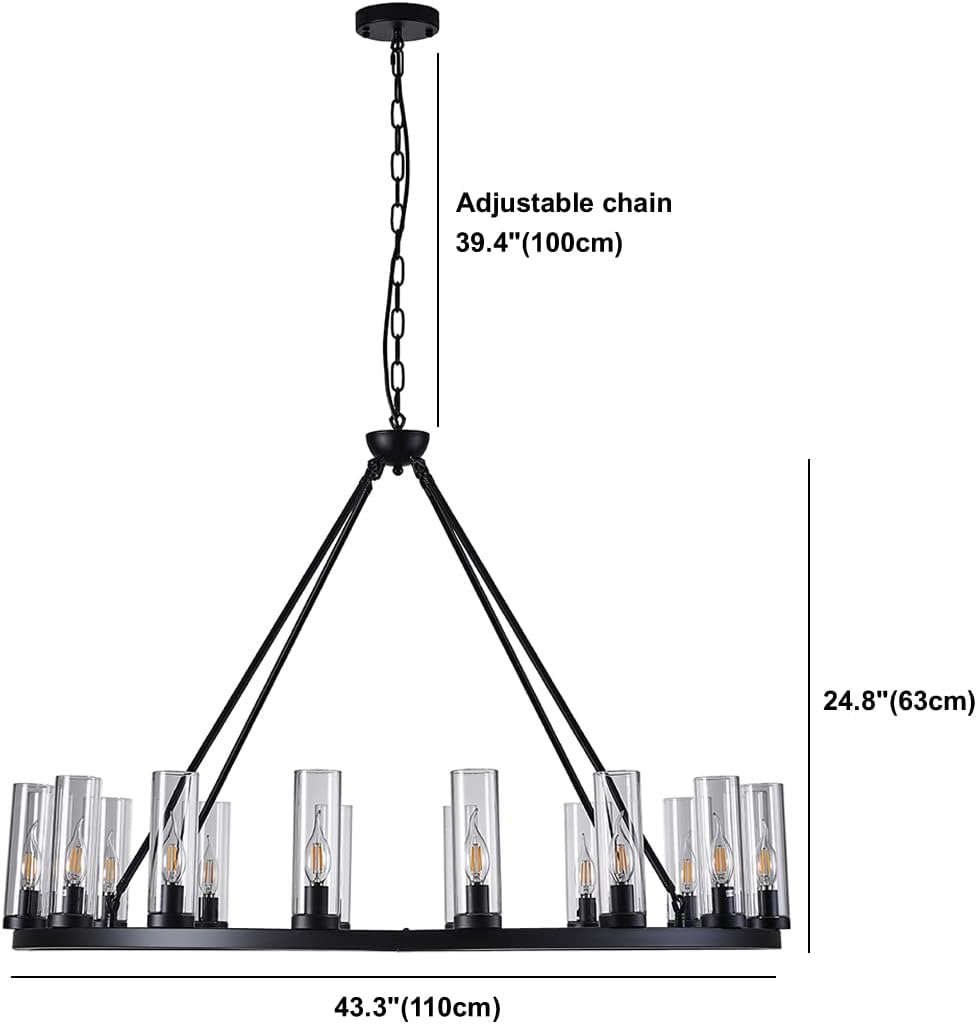 Uboxin Rustic Industrial Farmhouse 16-Light Chandelier Black Metal Wheel Round Pendant Ceiling Light Fixture with Clear Glass Shades Vintage Lighting for Dining Room Living Room Modern Home Lighting