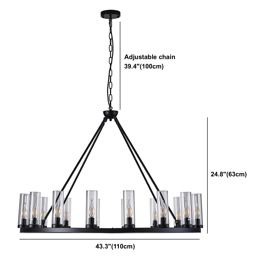 Uboxin Rustic Industrial Farmhouse 16-Light Chandelier Black Metal Wheel Round Pendant Ceiling Light Fixture with Clear Glass Shades Vintage Lighting for Dining Room Living Room Modern Home Lighting