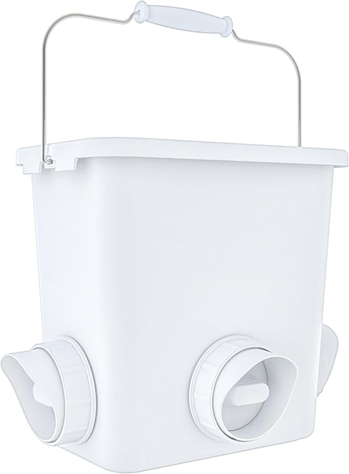 Automatic Chicken Feeder 20lb Chicken Feed Container Bucket with 3 Rainproof Feeder Ports Hanging Poultry Feeder for Chick Duck Hen Chicken Coop Accessories Kit