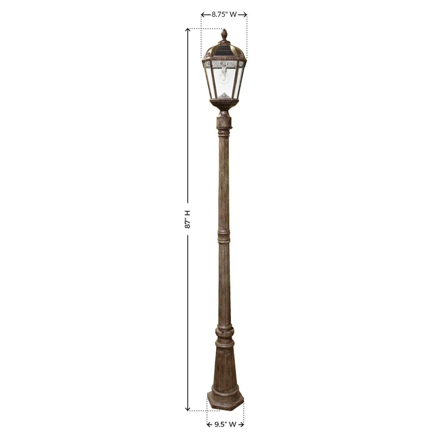 Gama Sonic Outdoor Solar Lamp Post Light, Weathered Bronze Aluminum and Beveled Glass Panels, 10-Year Royal Bulb, Warm White LED with Omni-Direction Reflector, 87" Height, 98B301 (Upgraded Panel)