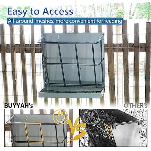 BUYYAH Hay Feeder Goat, 21 Gallon Multiple Sided Goat Hay Rack, Heavy Duty Iron 2 in 1 Hay Rack for Sheep, Horses, with Detachable Grain Tray, Effortless Installation in Farm, Yield