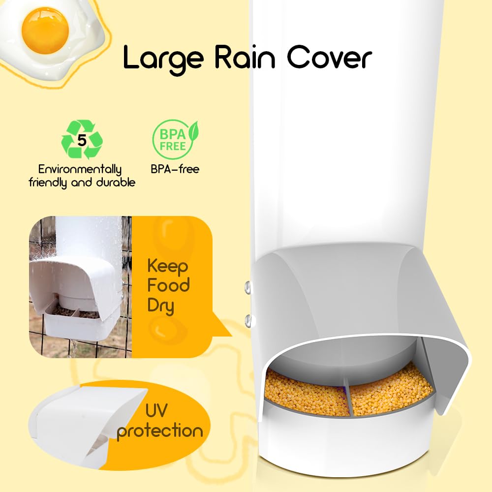 DreameHill Automatic Chicken Feeder, 7lb Capacity Large PVC Poultry Feeder with Rain Cover, No-Waste Design, Easy to Install and Clean, UV-Resistant, Ideal for 4-6 Chickens