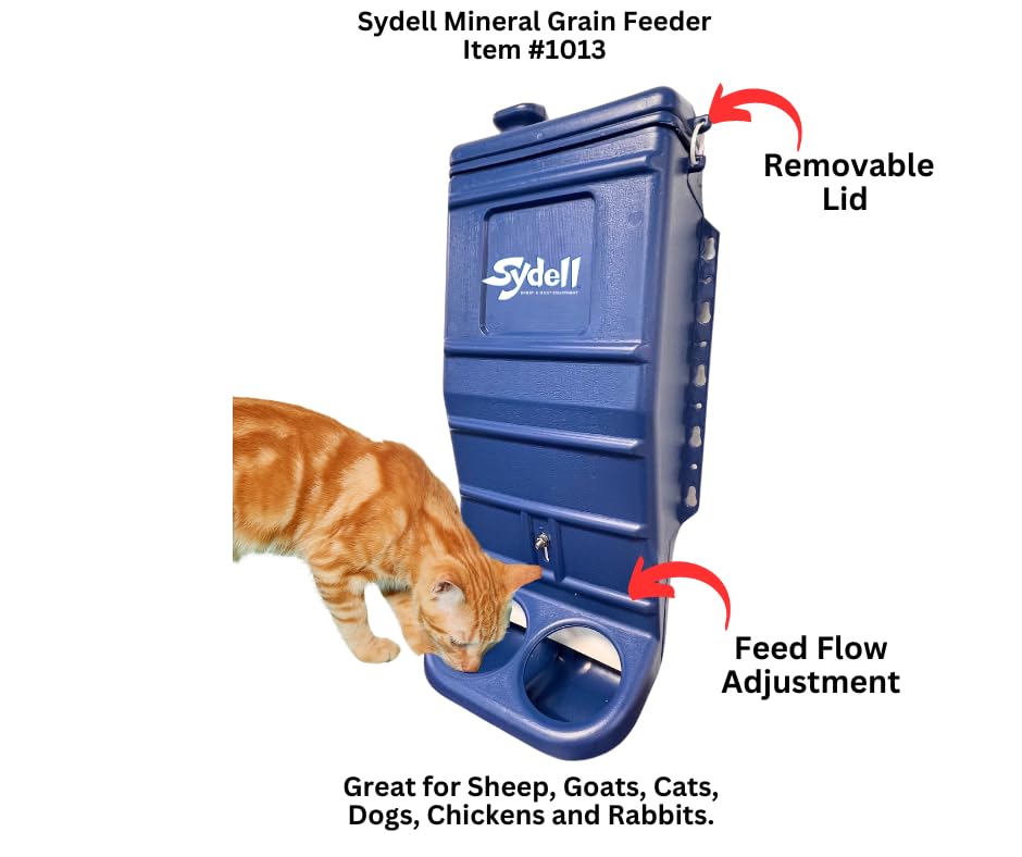 Sydell Sheep and Goat Grain Mineral Feeder, Large Outdoor Forage Grain Feeding System, Supports Up to 10 Small Livestock, Weather Resistant Heavy-Duty Plastic, Fence Mounted