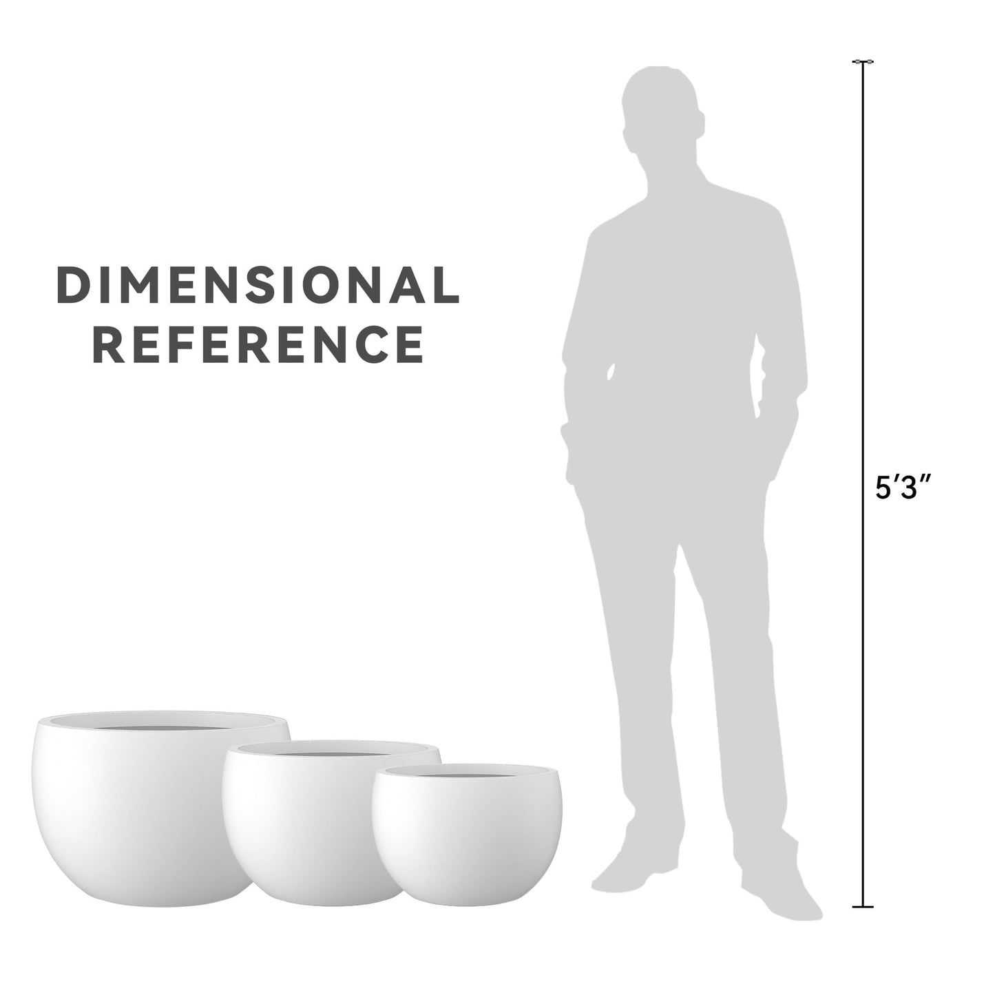 Kante 19.9",15.7",11.8" Dia Round Concrete Planter Set of 3, Outdoor/Indoor Large Bowl Plant Pots with Drainage Hole and Rubber Plug for Garden Patio Balcony Home, Pure White