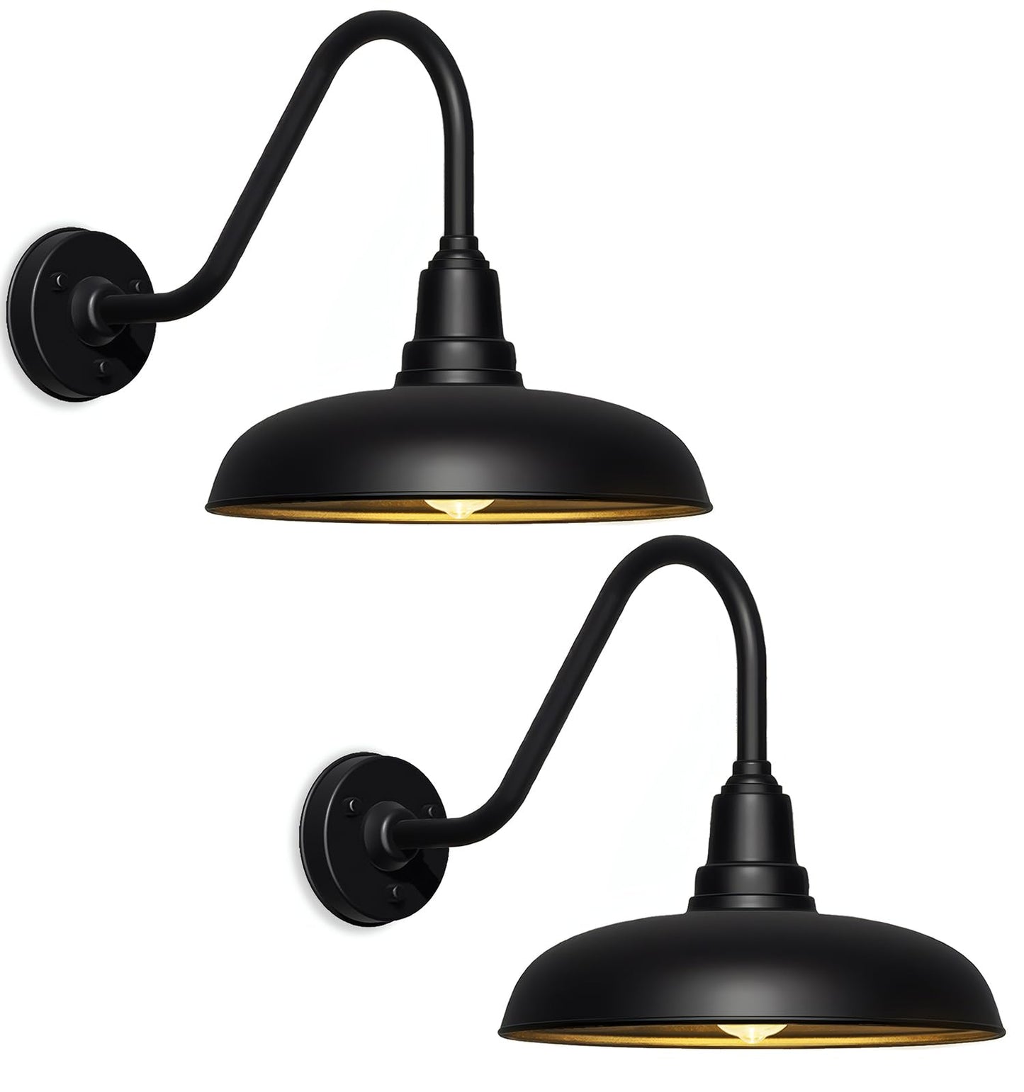 20" Extra-Large Gooseneck Barn Lights – Black Industrial Wall Sconces for Garage, Porch, or Farmhouse Patio – Rustproof and Weatherproof Exterior Lights – 2 Pack
