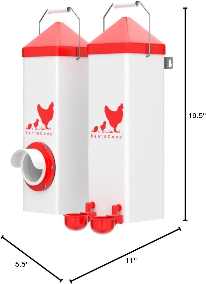RentACoop Twin Cup Chicken Waterer and Feeder Set - 10lbs/2 Gal