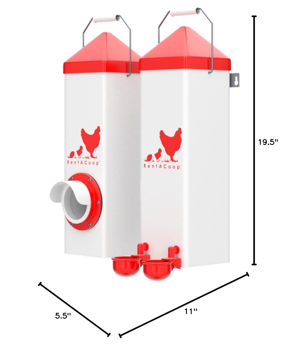 RentACoop Twin Cup Chicken Waterer and Feeder Set - 10lbs/2 Gal