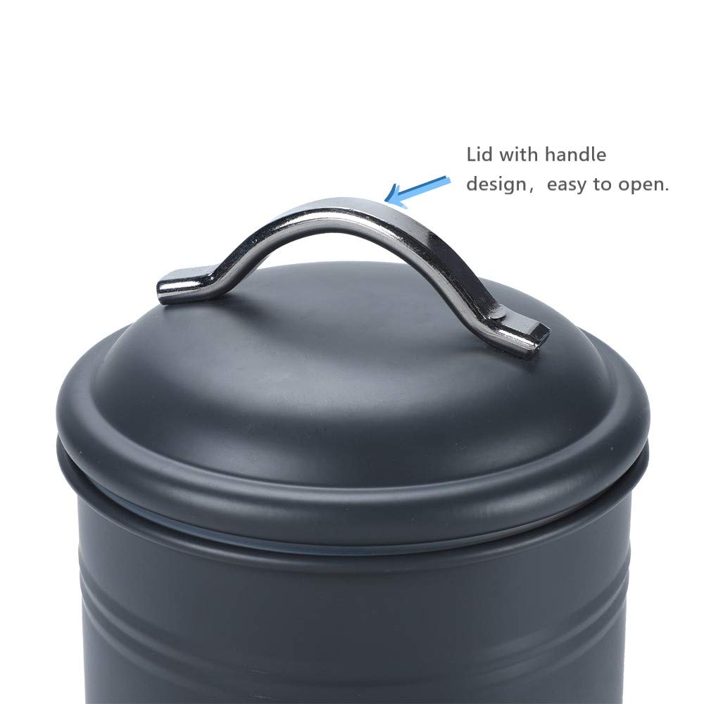 schonee Airtight Kitchen Canister with Lid, Rustic Farmhouse Decor Container for Dry Food Sugar Coffee Tea, Charcoal Gray Metal Countertop Storage Jar (7.87''H x 4.3''Dia.)