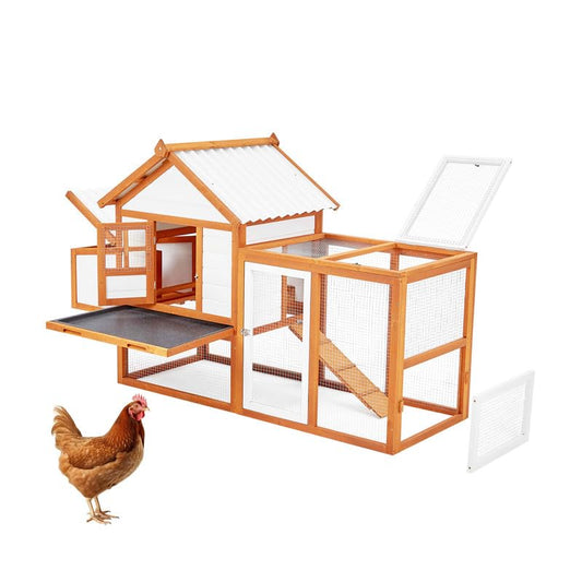 Chicken Coop Hen House, Rabbit Bunny Hutch Outdoor, Wooden Large Walk in Wooden Chicken Coop for 6/8/10 Chickens, Portable Outdoor Rabbit Hutch, Nesting Box with 5 Access Areas