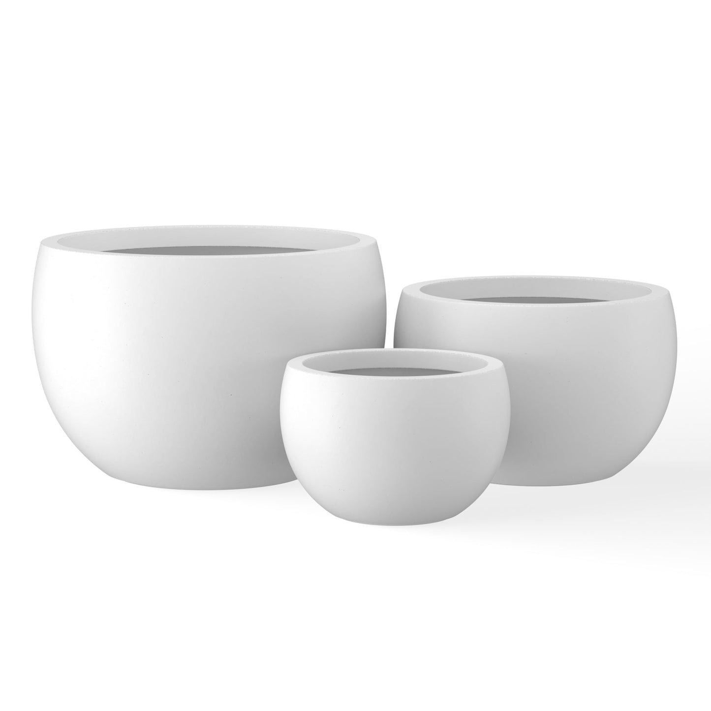 Kante 19.9",15.7",11.8" Dia Round Concrete Planter Set of 3, Outdoor/Indoor Large Bowl Plant Pots with Drainage Hole and Rubber Plug for Garden Patio Balcony Home, Pure White