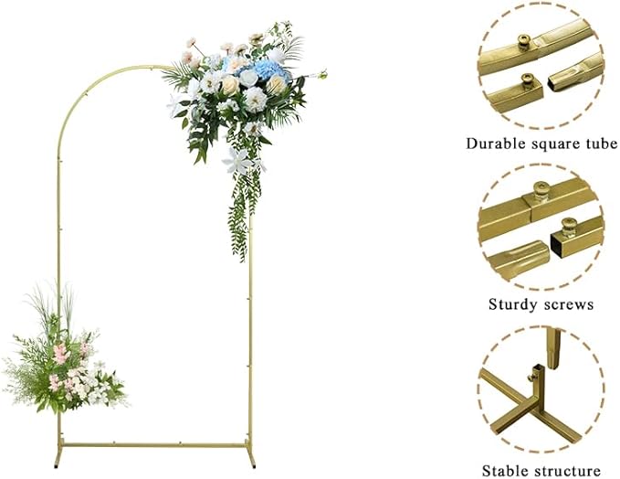 Wedding Arch Backdrop Stand, Gold Metal Arch Backdrop Stand for Wedding Baby Shower, Birthday, Anniversary, Graduation Garden Balloon Arch Decoration (Gold-5.9X2.6FT)