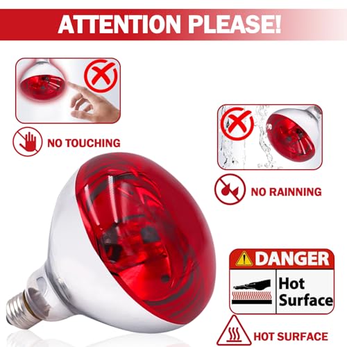 Tujinxiangsheng 250 Watt R40 Red Heat Lamp Bulbs (2-Pack) - Infrared Incandescent Light Bulb for Chickens, Chicks, Reptiles, Pets, Poultry, Brooder, Coop, Bathroom & Sauna - E26 Base, 120V