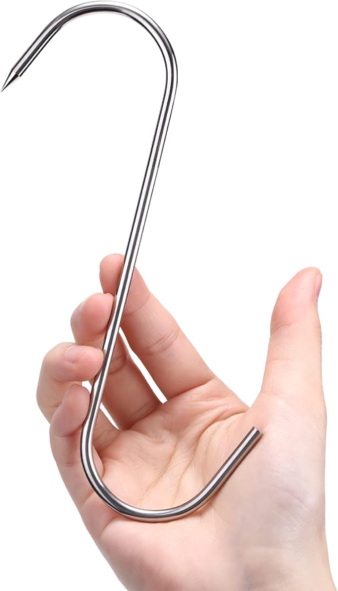 24 Pcs Meat Hooks, 6 Inch Butcher Hooks Stainless Steel , S Shaped Meat Processing Hooks for Hanging Bacon, Sausage, Beef, Hunting Smoking Ribs, Drying, Grillling BBQ For Kitchen, Market(3mm Diameter)