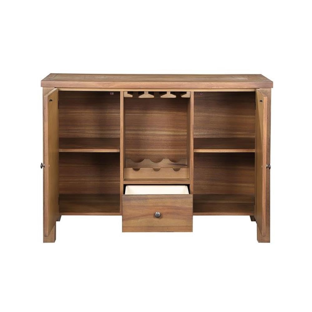 Acme Pascaline 1-Drawer Wooden Server with 2 Doors in Gray Fabric and Oak