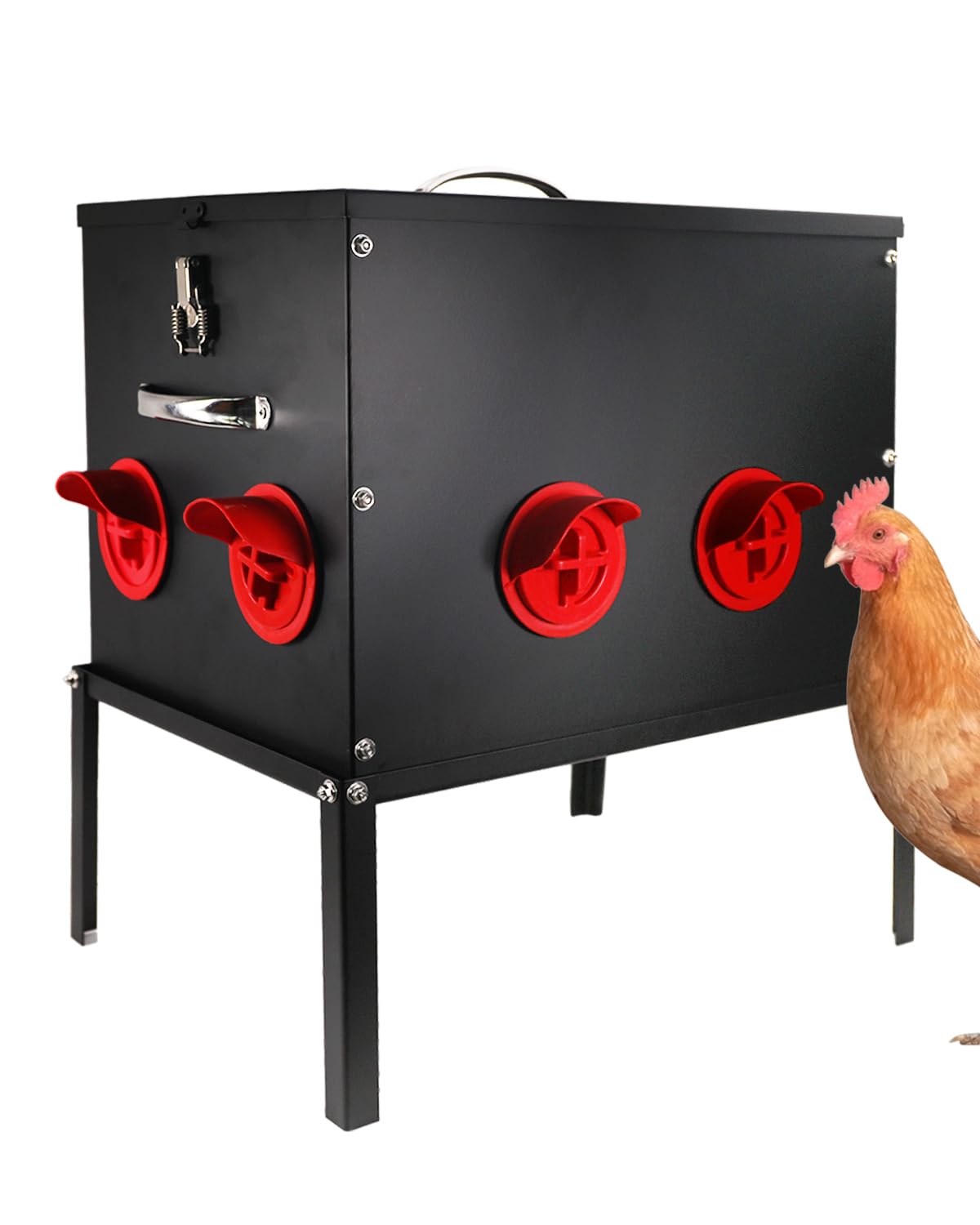 Automatic Chicken Feeder –45LB 8 Feeding Ports,Large Metal Chicken Feeders - No Waste Poultry Feeder with Locking Lid and Legs for Inside Coops