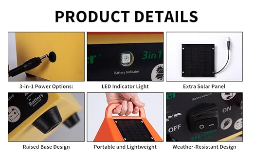 3-in-1 Electronic Fence Energizer Charger Solar/BatteryAC Powered Waterproof Design for Livestock Wildlife Control & Property Protection