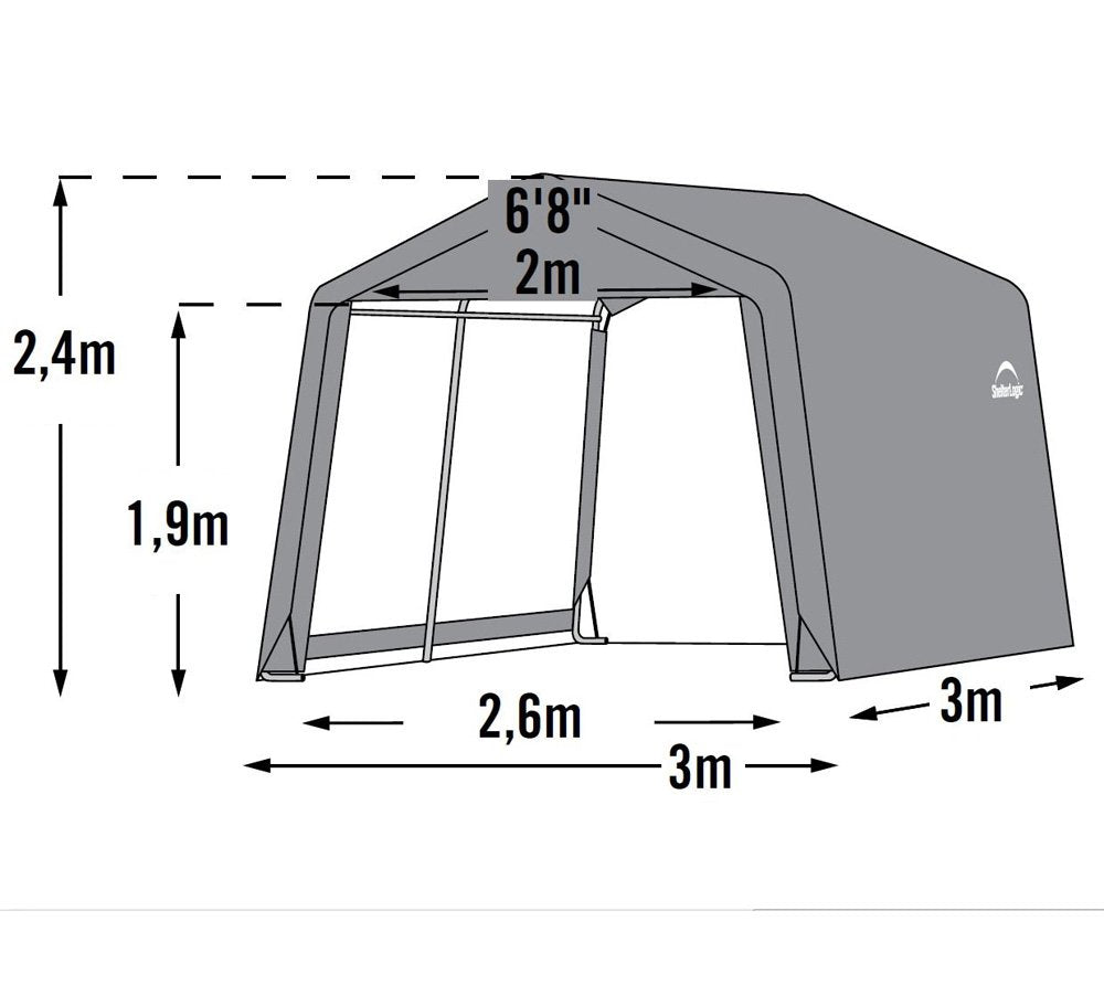 ShelterLogic 10' x 10' Shed-in-a-Box All Season Steel Metal Peak Roof Outdoor Storage Shed with Waterproof Cover and Heavy Duty Reusable Auger Anchors, grey