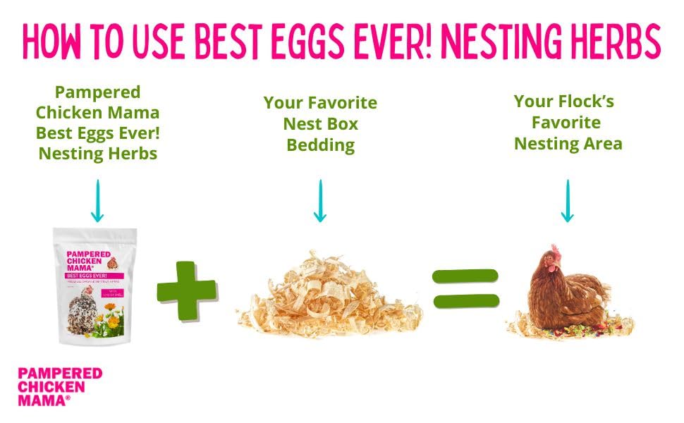 Pampered Chicken Mama Best Eggs Ever! Nesting Herbs for Chickens (16 Ounce/1 Pound) for Chicken Nesting Boxes Calcium Supplement for Chickens | Chicken Feed Supplies, Hen Treats for Coops (1 Bag)