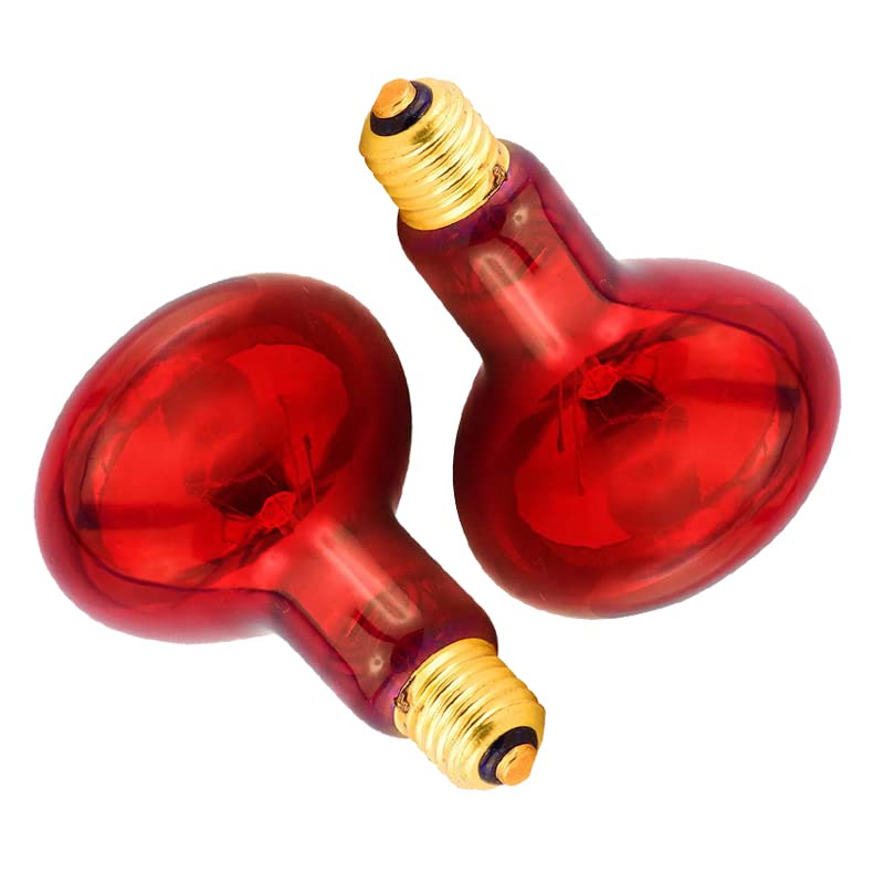 BONGBADA 2 Pack Heat Lamp Bulb R95 125 Watt Red Infrared Glass Lamp Bulb for Food Service, Brooder Bulb, Chicks, Pet, Bathroom, Light Therapy, Reptiles and Amphibian