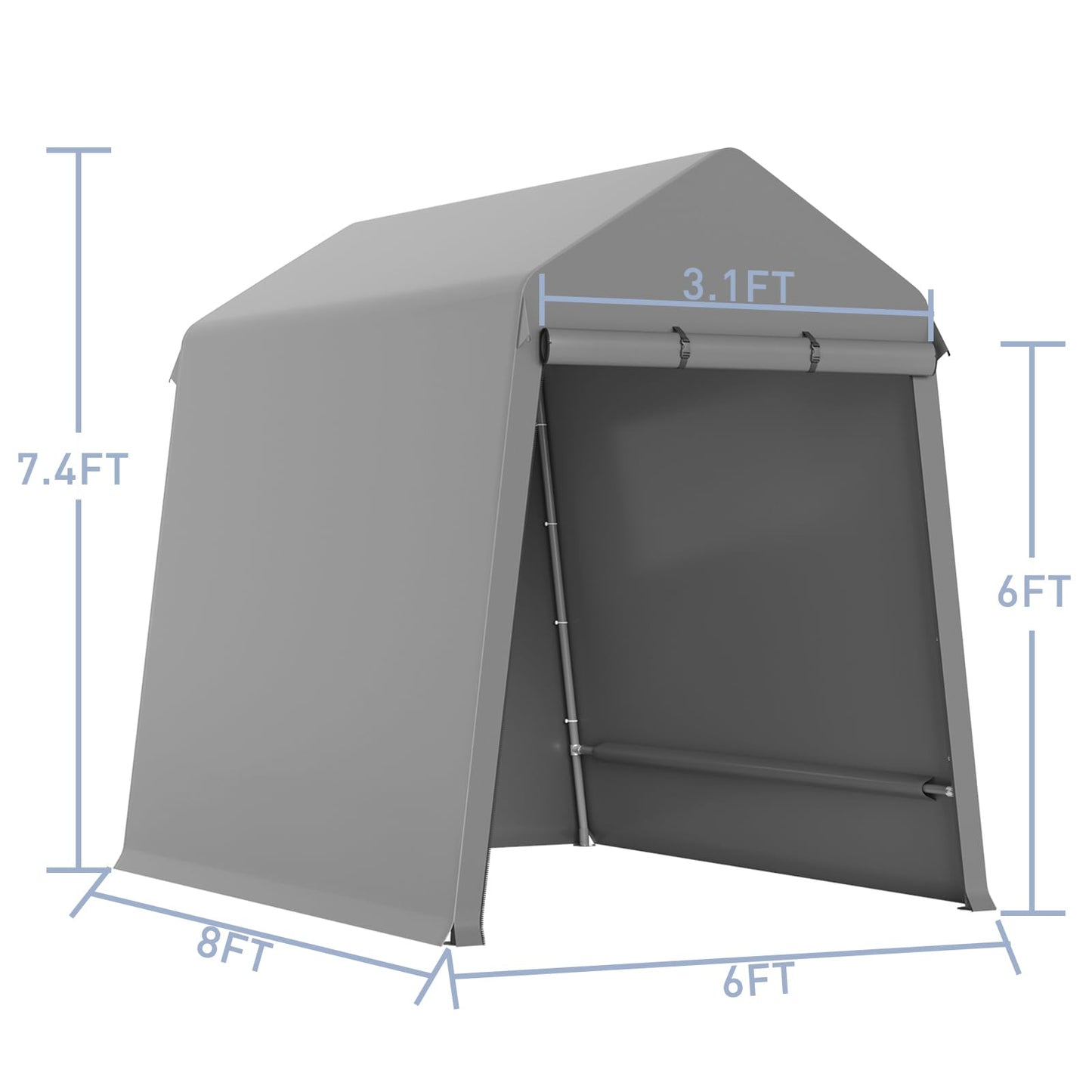 6X8 Ft Outdoor Portable Storage Shelter Shed with Rolled Up Zipper Doors & Vents, Heavy Duty Carport for Motorcycle Waterproof and Uv Resistant Anti-Snow Portable Garage Kit Tent, Gray