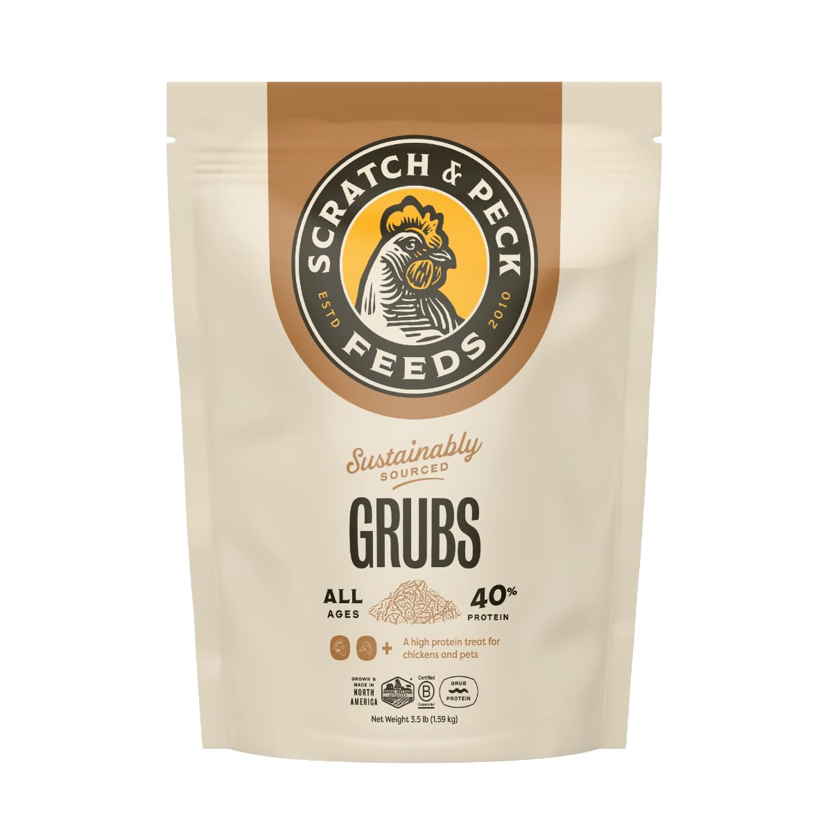 Scratch and Peck Grubs for Chickens and Ducks - 3.5 lbs Bag - Sustainably Sourced - Naturally High Protein, Calcium Dense - Dried Black Soldier Fly Larvae Bird Treats