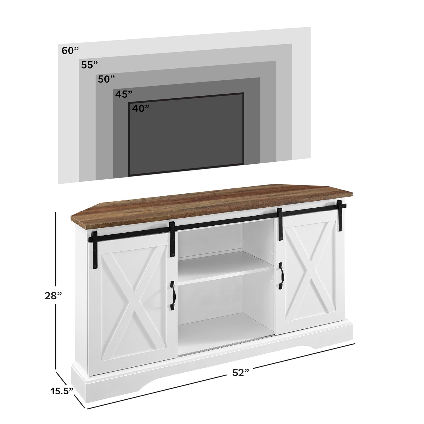 Walker Edison Everette Modern Farmhouse Double Sliding X Barn Door Stand for TVs up to 58 Inches, 52 Inch, Reclaimed Barnwood and Solid White