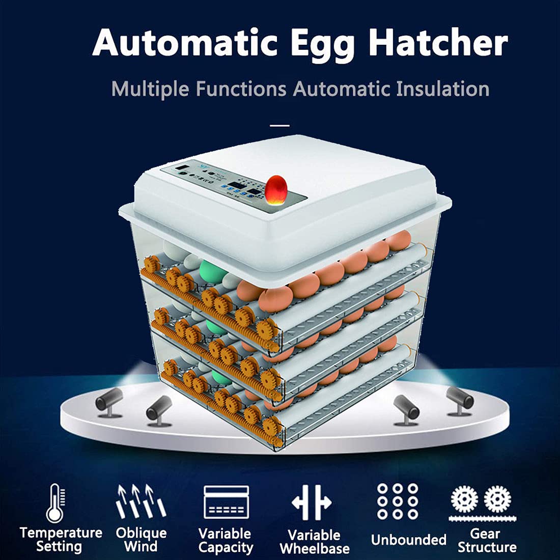 JAEDO 170 Egg Incubator Poultry Hatcher with Fully Automatic Egg Turning and Temperature Humidity Control for Chickens Ducks Goose Birds, Built-in Egg Candler (176)
