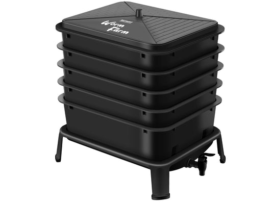 Blütezeit 5-Tray Worm Composter, 53QT Worm Compost Bin Indoor & Outdoor, Worm Farm Kit for Vermicomposting Starter, Recycling Food Waste (Black)