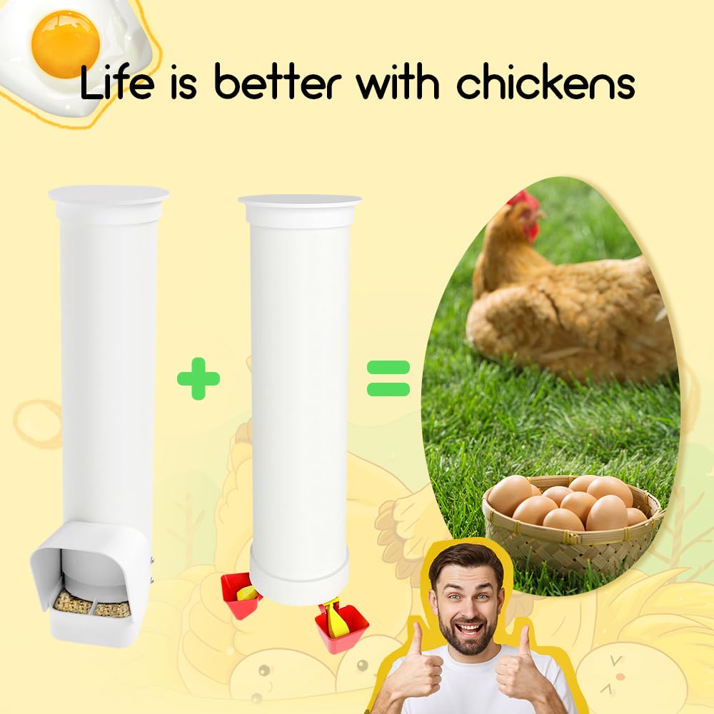 DreameHill Automatic Chicken Feeder, 7lb Capacity Large PVC Poultry Feeder with Rain Cover, No-Waste Design, Easy to Install and Clean, UV-Resistant, Ideal for 4-6 Chickens