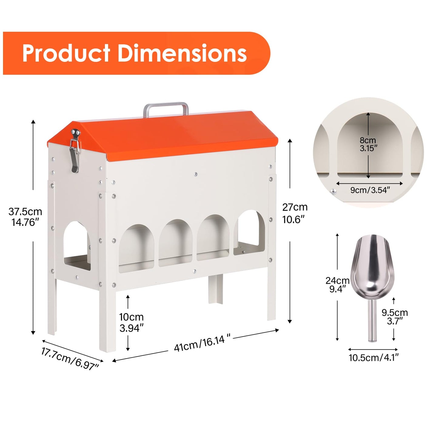 PAUQRWIE 15lbs Automatic Chicken Feeder - 10 Feeding Ports, No Waste Poultry Feeder Large Feeding Though Dispenser for Chickens Duck Turkey Pheasant Chicken Coop